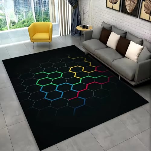 Alfombra Infantil Gamer Ilusión óptica Geométrica Alfombra para Niños, Alfombra Habitación Adolescente Alfombra de Sala de Juegos Alfombra Salón Gaming Alfombra Habitación Juvenil,100x150 cm,Color 4