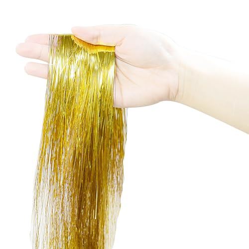 happylain 2000 Strands Christmas Tinsel Icicles, 19.8" Gold Icicle for Xmas Tree, Holiday, Birthday, Wedding, Party Hanging Decoration