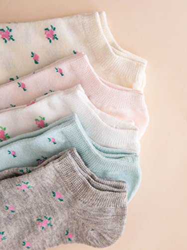 Wdirara Women's 5 Pairs Plaid Gingham Invisible Socks Casual Socks Multicolor Floral 36-39 #TOP2