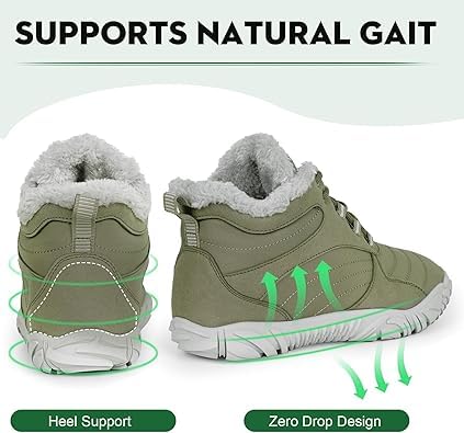 Image of Winter Footwear Barefoot Shoes Women Men Zero Drop Barefoot Hiking Boots Slip On Warm Waterproof Snow Boot Minimalist Wide Toe Ankle Booties Five Finger Hike Shoes Outdoor