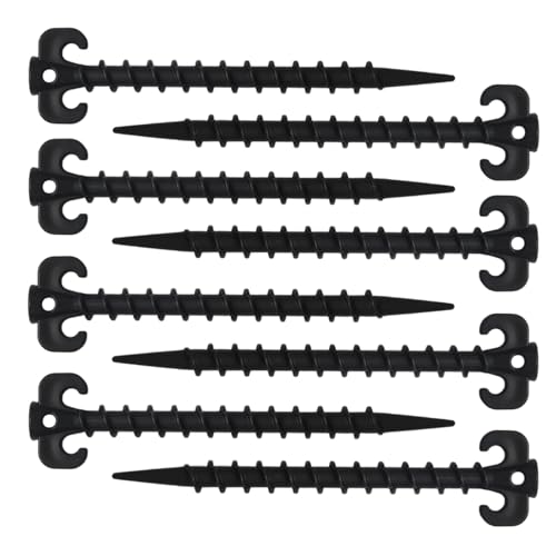 Pine & Linen 8 Pack 19.5cm/7.7inch Heavy Duty Tent Stakes,Sand Stake Beach Tent Stakes Heavy Duty Screw Shape, Essential Gear for Outdoor Camping Hiking/Garden Lawn（Black）