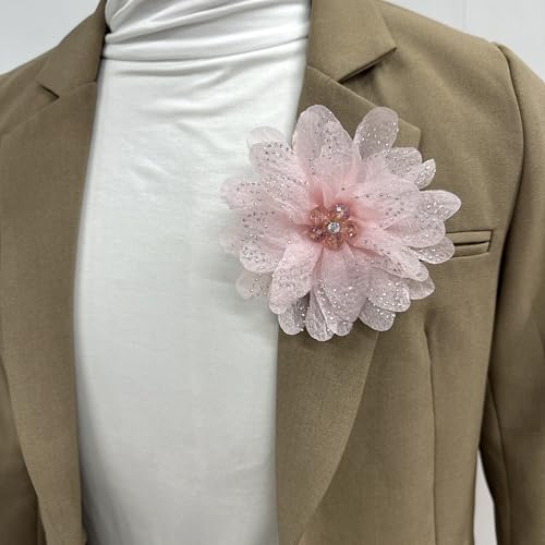 Image of Rhinestones Flower Fabric Big Brooches Lapel Pins for Women Elegant Organza Floral Brooch Pin for Dresses Suit Wedding Banquet Clothes Accessories Fashion Jewelry 130mm