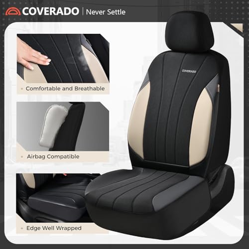 Image of Coverado Car Seat Covers Full Set, Waterproof Automotive Seat Protectors 5 Seats,Beige Driver Protectors Universal Fit for SUVs, Trucks, Sedans,Car Accessories