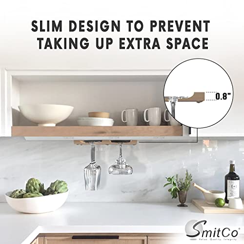 Wooden Wine Glass Holder For Under Cabinet | Under Shelf Kitchen Stemware Rack | Wood Holding Rack For Wine Glasses And Stemware| Stemware And Glassware Hanger And Organizer- Stores Up To 12 Glasses #TOP6