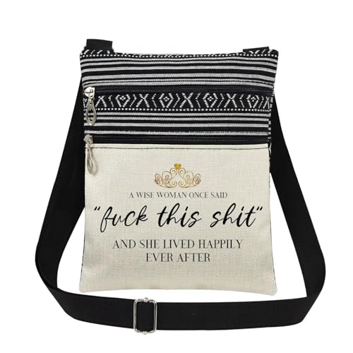 Funny Crown Woman Crossbody Bag A Wise Woman Once Said F This S Messenger Bag Travel Adjustable Shoulder Strap Crossbody Purse Birthday Gift for Women