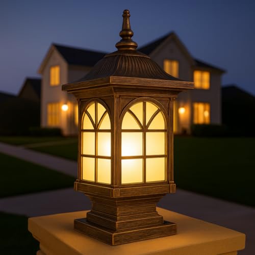 Image of GIGAWATTS 1266 Outdoor Gate Light - 101% Rust & Waterproof Die-Casting Aluminium Exterior Piller Lamp Base Mount for Garden, Boundary Walls & Home Entrances (B22 Holder, Bulb Not Included, Gold)
