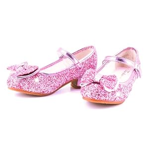 ZJBPHL Girls Dress Shoes Mary Jane Flower Bow Princess Shoes Glitter 1.5in Low Heel Wedding Bridesmaids Party Shoes(Toddler/Little/Big Kids)