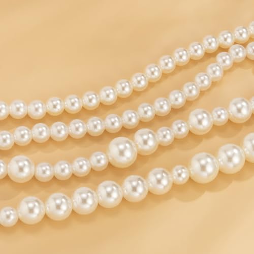 Double Layers Chain Belt for Women Faux Pearl Waist Chain with Clasp for Skinny Dress Pants, Ivory3