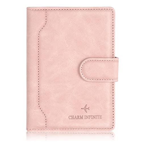 Reisepasshülle, Impfpass Hülle Leder, Passhülle mit RFID-Blocker Passport Holder, Schutzhülle Impfausweis für Kreditkarten Reiseutensilien Reisezubehör/Cardholder/Travel organizer Dokumente(Rosa)