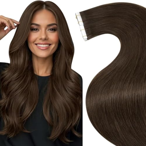LaaVoo Extension Capelli Veri Biadesivo 60cm 20pz 50g Marrone Cioccolato Extension Biadesivo Umani Lisci Remy Lunghi Extension Biadesive Capelli Veri Invisibile Adesive #4