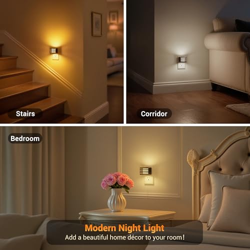 Image of JandCase LED Night Light, Night Lights Plug into Wall with Dusk to Dawn Sensor, 3 Colors Amber /3000K /5000K & 5 Brightness Levels, Adjustable Brightness Nightlight for Bedroom Bathroom Hallway, 2 Pack