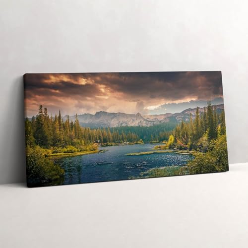 Tableau Photo sur Toile Grand Format 120x60cm Paysage de Montagnes et Lac Wallfluent