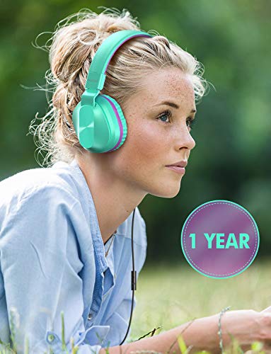 PeohZarr On-Ear Headphones with Microphone, Lightweight Folding Stereo Bass Headphones with 1.5M Tangle Free Cord, Portable Wired Headphones for Smartphone Tablet Laptop Computer MP3/4-Green