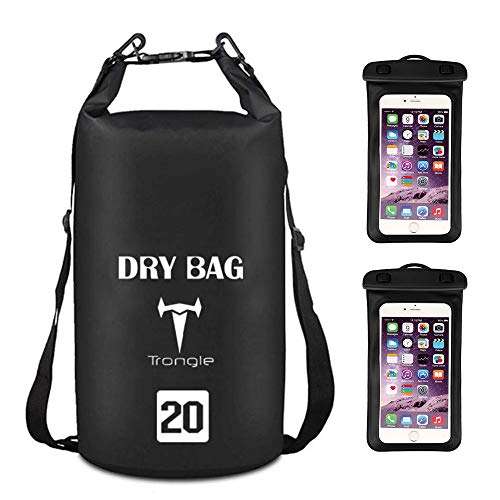 Gaoni Waterproof Dry Bag Paddleboard Waterproof Bag Backpack Dry Sack 20L with Long Adjustable Shoulder Strap and 2 IPX8 Waterproof Phone Case for Kayaking,Rafting,Swimming,Camping,Boating,Fishing