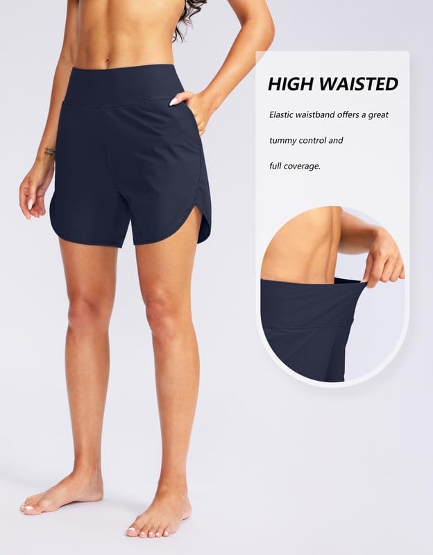 G Gradual Women's 5" High Waisted Swim Board Shorts Quick Dry UPF 50+ Swimming Beach Shorts for Women with Liner Pockets - Image 3