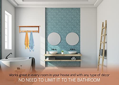Toilettree Products 100% Bamboo Wooden Natural Shelf With 4 Stainless Steel Hooks #TOP6