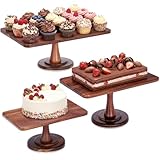Acellegic 3 Pack Acacia Wood Cake Stand Set 15/13/11 Inch H, Wooden Rustic Farmhouse Cake Stand Holder, Cupcake Display Stands, Festive Dessert Display for Weddings Birthday Parties Baby Showers