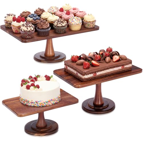 Acellegic 3 Pack Acacia Wood Cake Stand Set 15/13/11 Inch H, Wooden Rustic Farmhouse Cake Stand Holder, Cupcake Display Stands, Festive Dessert Display for Weddings Birthday Parties Baby Showers