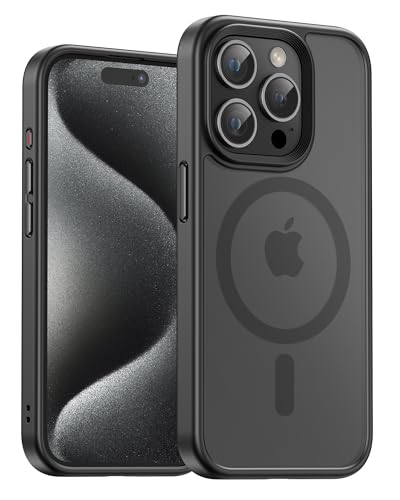 UNBREAKcable für iPhone 15 Pro Hülle für MagSafe Vollständiger Kameraschutz Eingebauter Magnetring Stoßfest Kratzfest Transluzente Matt Handyhülle für iPhone 15 Pro Case 6 1 Zoll Schwarz