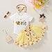 HAPPYMA Baby Girls One 1st Birthday Outfit Bee Sunflower Romper Tulle Tutu Skirt Sequin Bow Party Clothes Set（White Bee&A,12-18 Months）