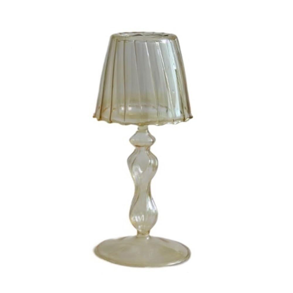 Candle Holder Retro Table Lamp Style Glass Candle Holder Home Decoration Personality Ornaments(Yellow)