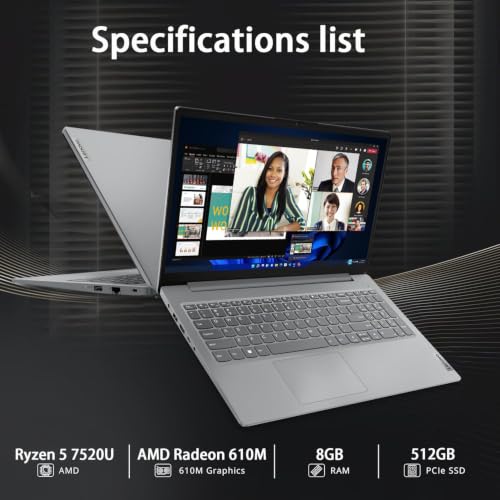 Image of Lenovo Laptop Computer V15, AMD Ryzen 5 7520U, 8GB RAM, 512GB SSD