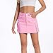 Women's Mini Cargo Denim Skirt, Low Rise Pink Cargo Skirt Button Bodycon Jean Skirt with Pockets for Women