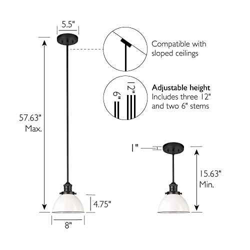 Design House 588327 Savannah Farmhouse 1-Light Indoor Pendant Dimmable White Metal Shade For Kitchen Island Bar Dining Room, Matte Black #TOP2