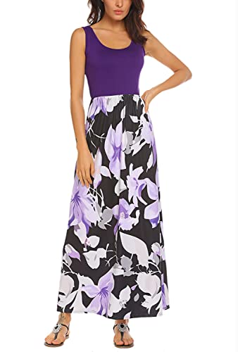 Bluetime Women's Boho Summer Empire Waist Long Flowy Beach Maxi Party Dress (Purple, M) #TOP1