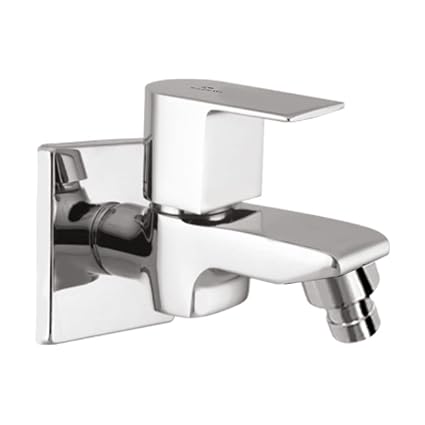 ESSE18 (PL-128) Plumbinn Brass Washing Machine Bib Cock, Silver with Wall Flange & Teflon Tape (Mirror-Chrome Finish)