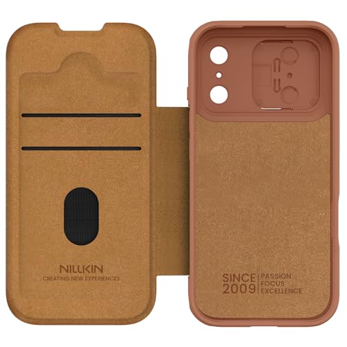 Image of Nilkin Wallet Flip Case for iPhone 17 Pro with Card Slot and Camera Slider, PU Leather Case Cover, All-Around Protection (Brown, iPhone 17Pro)