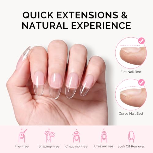 Image of MelodySusie Medium Oval Round X Nail Tips - 16 Sizes 160 Pcs | Pre-Shaped Soft Gel,Half Matte Full Cover Clear Acrylic Press on Nails for DIY Extension&Salon,Long-Lasting Manicure
