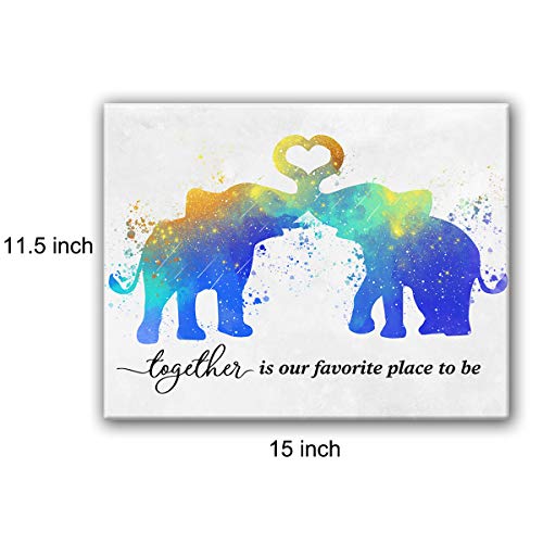 Together Is Our Favorite Place To Be Poster Canvas Wall Art Decor - Elephant Couple Love Canvas Print Wall Art Painting For Couple/Anniversary/Wedding - Easel & Hanging Hook 12X15 Inch #TOP1