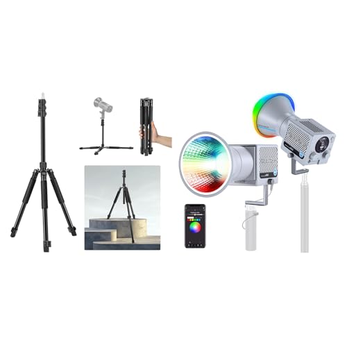 NEEWER ST195 Photography Light Stand 1.5-6.4ft/47-195cm Aluminum Reversible Studio Lighting Tripod for Strobe Camera Softbox + HS60C 60W Portable RGB LED Video Light Fill Light Continuous Lighting