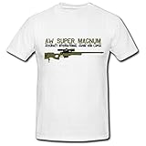 Design/Druck aus Deutschland AWSM 388 Lapua Scharfschützengewehr Gewehr AW Super Gewehr- T Shirt #7186, Größe:Herren L, Farbe:Weiß