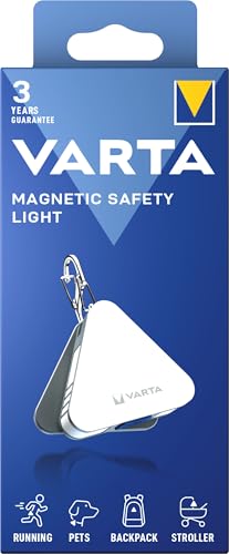 VARTA Sicherheitslicht LED, Magnetic Safety Light - 5 Leuchtmodi, weiß und rot, IP54, Magnet und Doppelkarabiner, reflektierende Elemente, inkl. 2x CR2032