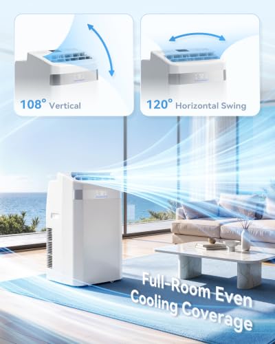 Image of 14000BTU 4-in-1 AC Unit, Cools 700 Sq.Ft, Ultra Quiet | 14000BTU AC cools 700sq.ft, 4-in-1 cool /fan /dry /sleep, quiet, LED, remote, 24H timer, auto swing, kit, for bed /office /dorm.