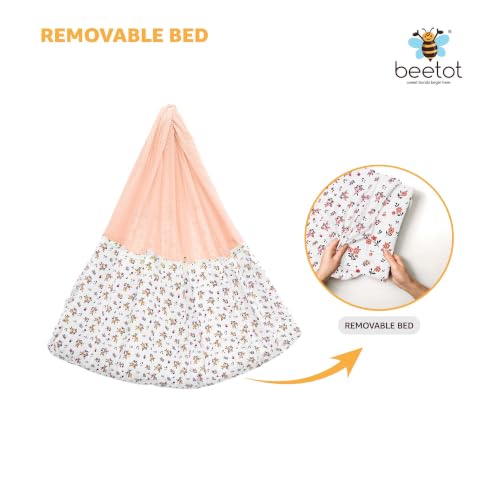 Image of Premium Cradle Set | Cradle Cloth, Padded Bed, Mosquito Net, Heavy-Duty Spring & Triangle Hanger | Hanging Set - Emily Peach
