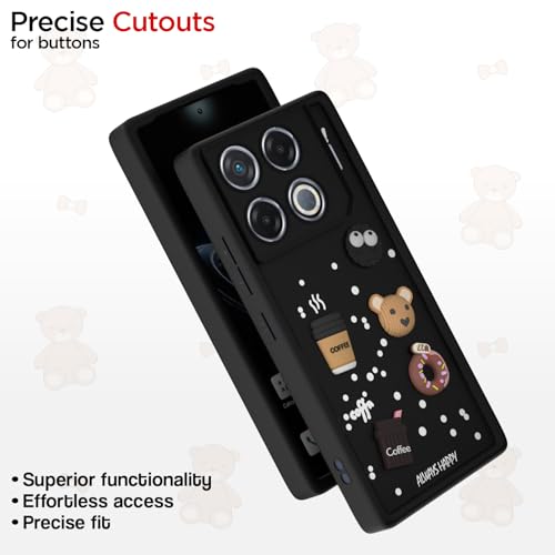 Image of Pikkme Back Cover for Infinix GT 20 Pro 5G | Cute Fun Cartoon 3D Bear Silicone Full Body Protection Bumper Case (Black)