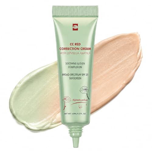 Image of CC Red Correct - CC Cream with Centella - Green Colour Corrector SPF 25 Primer Makeup - Color Correcting Concealer for Covering Redness - Lightweight Face Base for Uneven Tone & Natural Daily Make Up