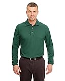 UltraClub Men's Classic Long Sleeve Pique Polo Shirt, Forest Green, Large