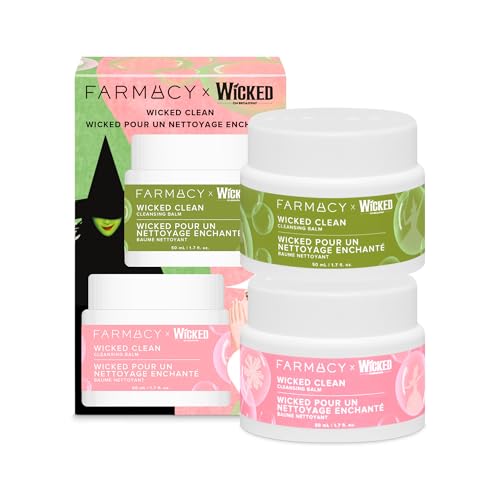 Image of Farmacy x WICKED Cleansing Balm Skin Care Set - Travel Size Makeup Remover Duo - Limited Edition Wicked Clean Skincare Set Includes Pink & Green Balms - Gently Removes Make Up, SPF & Oil (2 Count)