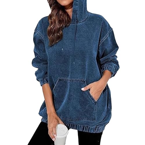 Sweat à capuche surdimensionné pour femme en veste jean vintage