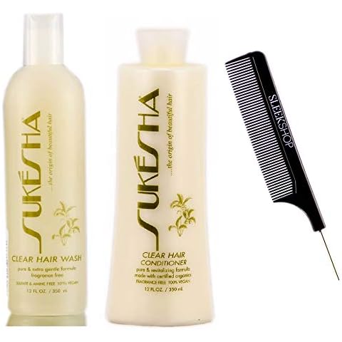 Sukesha Clear Hair Wash Shampoo & Clear Hair Conditioner DUO Set (w/Sleek Comb) Gentle Formula, Fragrance-Free, 100% Vegan (12 oz + 12 oz DUO KIT) Cover
