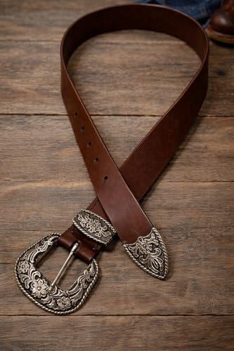 Image of Men's Genuine Leather Belt with Vintage Engraved 38mm (1.5 inch) Zinc Alloy Buckle | Premium Black /Brown Leather Belt for Jeans & Casual Wear