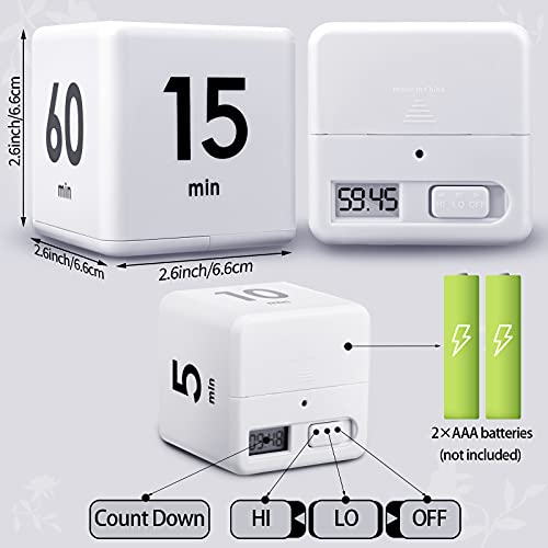 2 Pieces Cube Timers Gravity Sensor Flip Timer Kids Timer Workout Timer And Game Timer For Time Management, 1 3 5 10 Minutes And 15 20 30 60 Minutes (White，Black) #TOP1