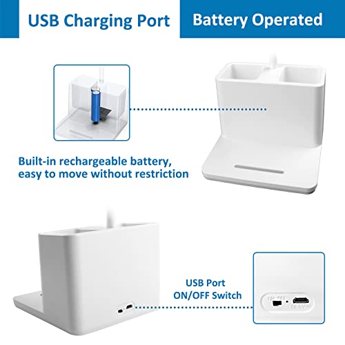 Lampe de Bureau LED 5W, 3 Modes d’éclairage et 3 Luminosité Réglable, USB Lampe de Bureau pour Enfants Rechargeable, Col de Cygne Flexible, Avec Porte-Stylo et Support pour Téléphone Portable, Blanc - Image 5