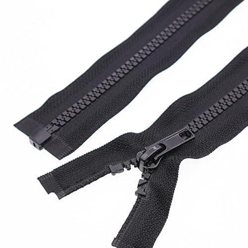 SHUNLI 2 Pièces 60 cm Fermeture Eclair- Maille 5 mm -Noir Séparable Plastique Fermeture Éclair pour vestes DIY