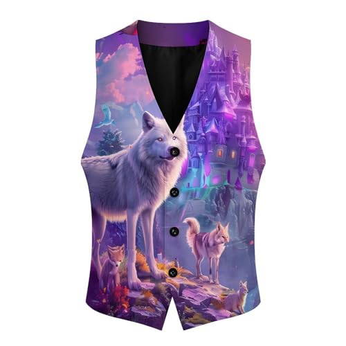 Before Castle Wolf Fox Novelty Men's Suit Vest Funny Formal Dress Vests Business Waistcoat3