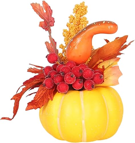 Artificial Pumpkin Ornament Autumn Pumpkin Table Statue Artificial Pumpkin with Maple Leaf Fake Pumpkin Statue for Thanksgiving Fall Table Decorations - Orange
